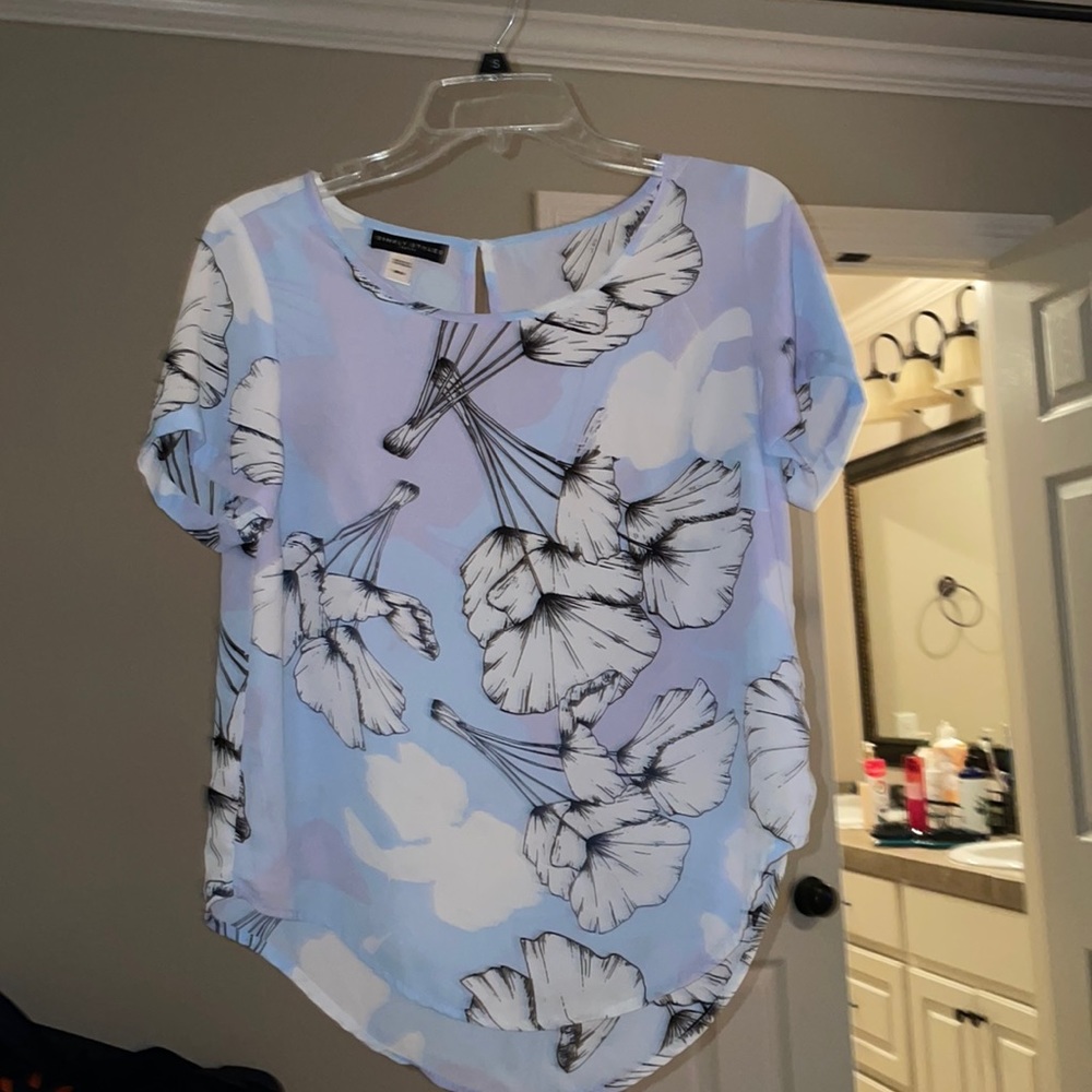 White, purple whimsical blouse